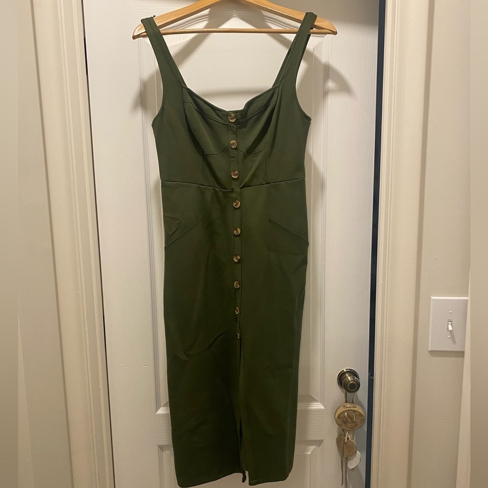 Anthropologie olive green midi dress